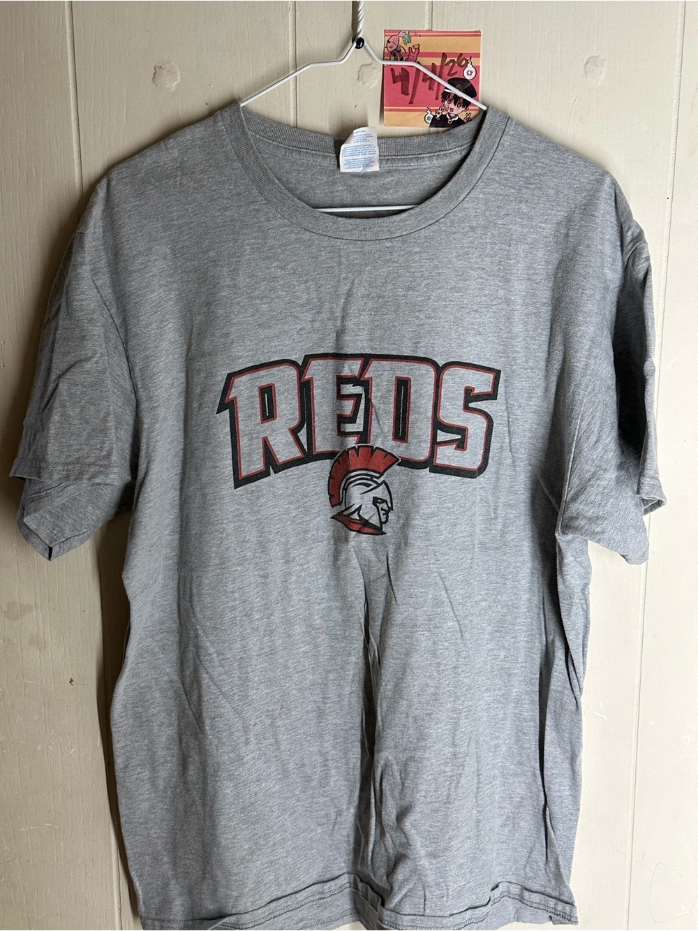 Port and Company Gray Reds Short Sleeve Tee with Trojan Helmet